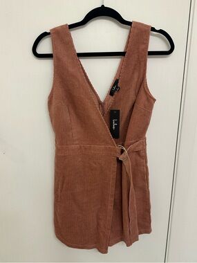 NWT Lulus Absolutely Cute Mauve Pink Corduroy Faux-wrap Skort Romper - Size S